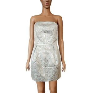 Forever 21 Mint & Silver Brocade Strapless Party Dress